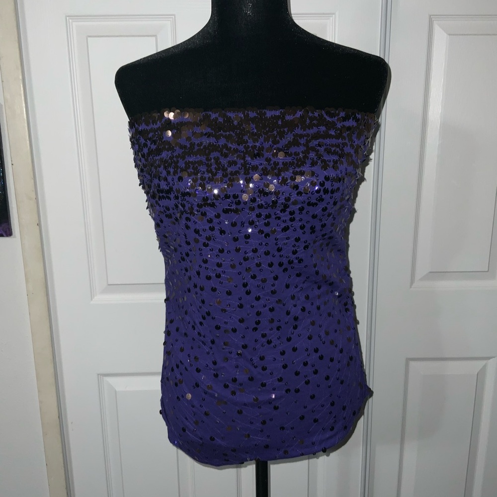 NWT Express Purple Sequin Strapless Top size L
